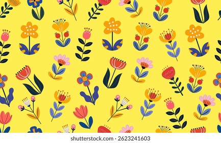 Hand-drawn fashion floral seamless pattern, minimalist floral seamless background for fabric, wallpaper, prints, cover, wallpaper