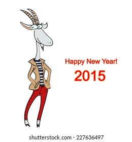 Hand-drawn fashion goat dressed in a casual style, Christmas card