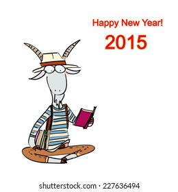 Hand-drawn fashion goat dressed in the style of a casual reading of the book, Christmas card