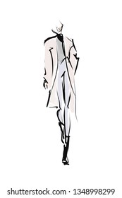 Hand-drawn fashion illustration. Young beautiful girl. Sketch, vector