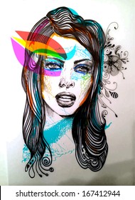 Hand-drawn fashion model