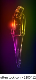 Hand-drawn fashion model from a neon. A light girl's