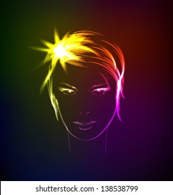 Hand-drawn fashion model from a neon. A light girl's