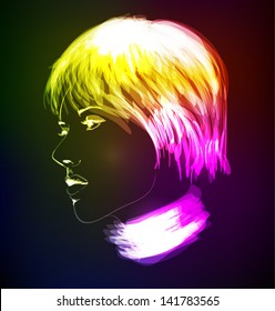 Hand-drawn fashion model from a neon. A light girl's