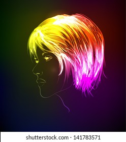 Hand-drawn fashion model from a neon. A light girl's