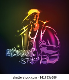 Hand-drawn fashion model from a neon. A light man