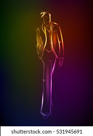 Hand-drawn fashion model from a neon. A light man