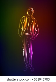 Hand-drawn fashion model from a neon. A light man