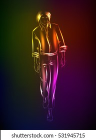 Hand-drawn fashion model from a neon. A light man