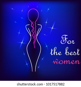 Hand-drawn fashion model from a neon. Vector illustration. A light girl's