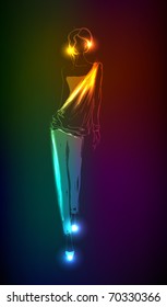 Hand-drawn fashion model from a neon. Vector illustration. A light girl's