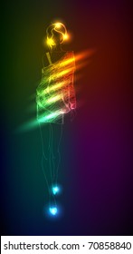 Hand-drawn fashion model from a neon. Vector illustration. A light girl's
