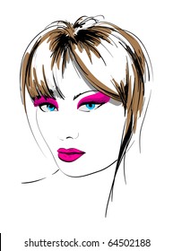 Hand-drawn fashion model. Vector illustration.