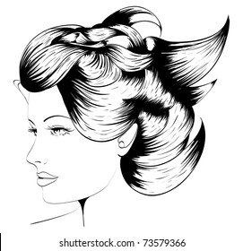 Hand-drawn fashion model. Vector illustration. Woman's face