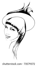 Hand-drawn fashion model. Vector illustration. Woman's face
