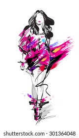 Hand-drawn Fashion Model. Woman. Sketch