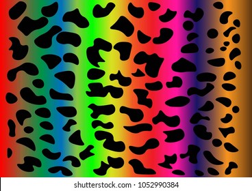 Hand-drawn fashionable leopard coloring on a multicolored straight vertical rainbow background