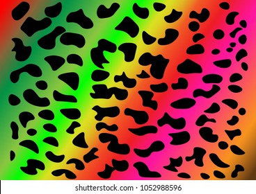Hand-drawn fashionable leopard print on a multi-colored rainbow background