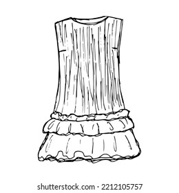 hand-drawn fashionable women's dress in retro style