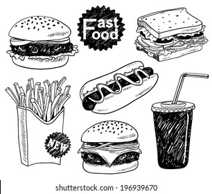 hand-drawn fast food set