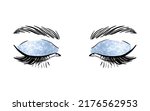 Hand-drawn female closed eyes with blue shadows. Vector illustration