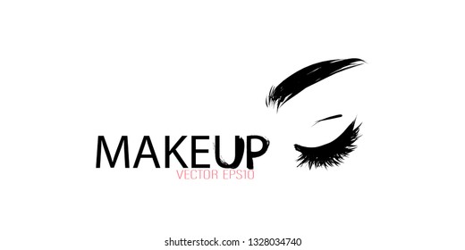 Hand-drawn female eyelashes and eyebrow. Vector template for business card. Beauty industry, make-up