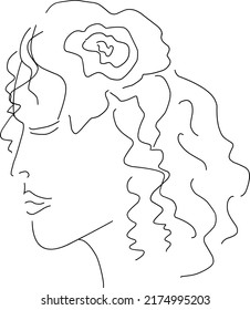 Hand-drawn Female Profile Face Line Art On White Background