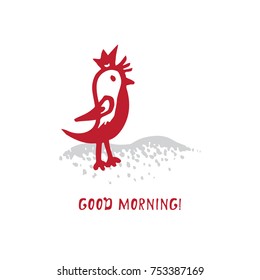 Hand-drawn festive Christmas and New Year card with holiday symbols little bird and calligraphic greeting inscription. Vintage style, ink brush sketch.