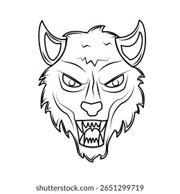 Ilustração de face de tigre feroz desenhada à mão em estilo de arte de linha. Ótimo para designs de tatuagem, mascotes ou arte tribal. Contorno vetor ousado e expressivo para projetos criativos.