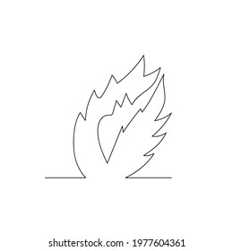 Hand-drawn fire one line. Simple sketch of the outline of burning balefire. Glowing bonfire. Minimalistic art drawing. Isolated. Vector illustration.