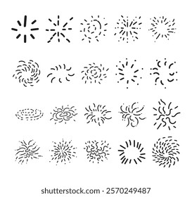 Hand-drawn fireworks line element for poster element, flyer element, or social media element