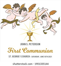 Hand-drawn First Communion invitation card.