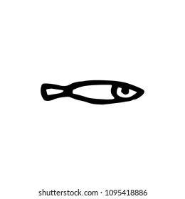 Handdrawn fish doodle icon. Hand drawn black sketch. Sign symbol. Decoration element. White background. Isolated. Flat design. Vector illustration.