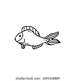Handdrawn fish doodle icon. Hand drawn black sketch. Sign symbol. Decoration element. White background. Isolated. Flat design. Vector illustration.