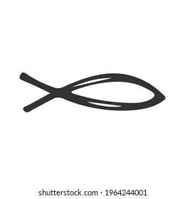 Icono de pez dibujado a mano aislado en fondo blanco.  Símbolos cristianos. Ilustración del vector de la religión y el cristianismo