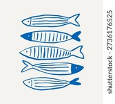 Hand-drawn fish set. Flat vector illustration on a white background.