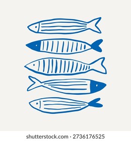 Hand-drawn fish set. Flat vector illustration on a white background.