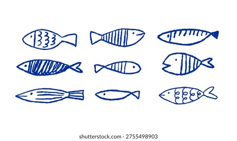 Hand-drawn fish set. Flat vector illustration on a white background.