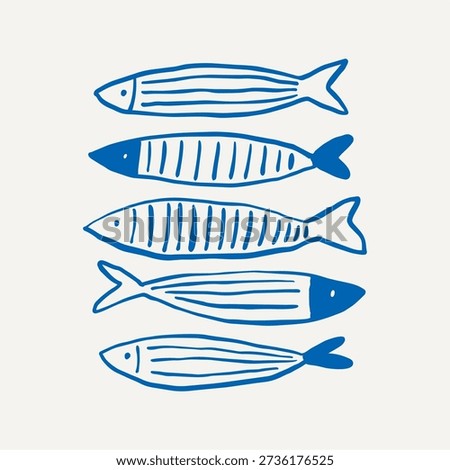 Hand-drawn fish set. Flat vector illustration on a white background.