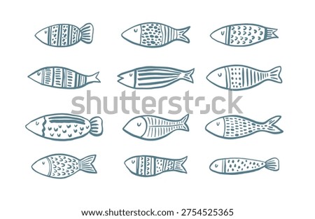 Hand-drawn fish set. Flat vector illustration on a white background.