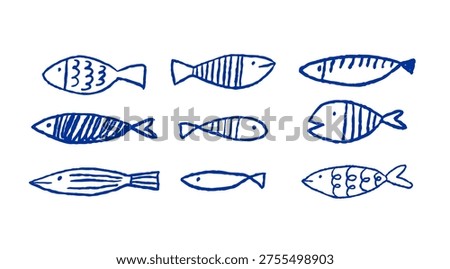 Hand-drawn fish set. Flat vector illustration on a white background.