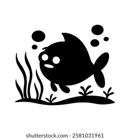 Hand-Drawn Fish Silhouette – Marine Life Illustration 