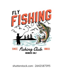 Hand-drawn fishing graphic. Vector fish illustration. Perfect for t-shirt prints, posters, stickers, and other uses.