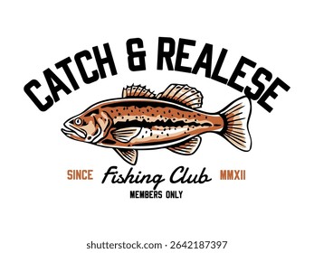 Hand-drawn fishing graphic. Vector fish illustration. Perfect for t-shirt prints, posters, stickers, and other uses.