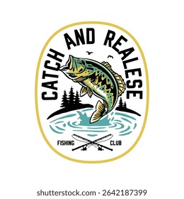 Hand-drawn fishing graphic. Vector fish illustration. Perfect for t-shirt prints, posters, stickers, and other uses.