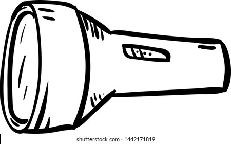 Handdrawn flashlight doodle icon. Hand drawn black sketch. Sign cartoon symbol. Decoration element. White background. Isolated. Flat design. Vector illustration.
