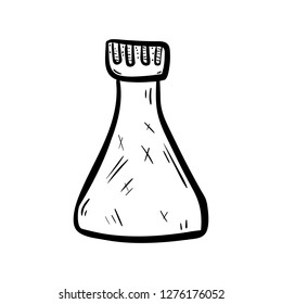 Handdrawn flask doodle icon. Hand drawn black sketch. Sign symbol. Decoration element. White background. Isolated. Flat design. Vector illustration.