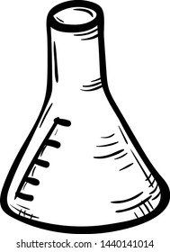 Handdrawn flask doodle icon. Hand drawn black sketch. Sign symbol. Decoration element. White background. Isolated. Flat design. Vector illustration.