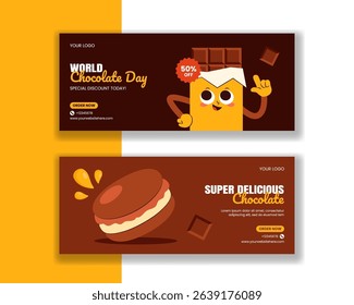 Hand-Drawn Flat Cartoon Background for World Chocolate Day Social Media Banner Promotion