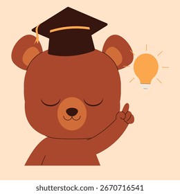 A hand-drawn flat cartoon bear in academic style with various poses and expressions. Perfect for education, stickers, presentations, and learning-themed illustrations.